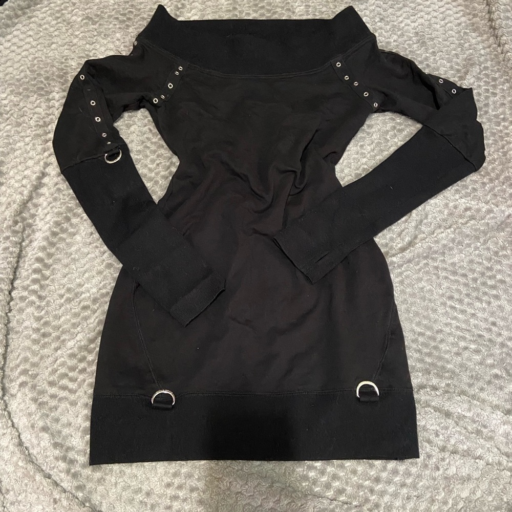 Killstar wicked riffs off shoulder black bodycon sweater dress sz small euc